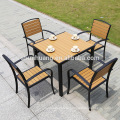 Leisure outdoor plastic wood furniture 5 pcs wood dining table set use for garden or poolside
